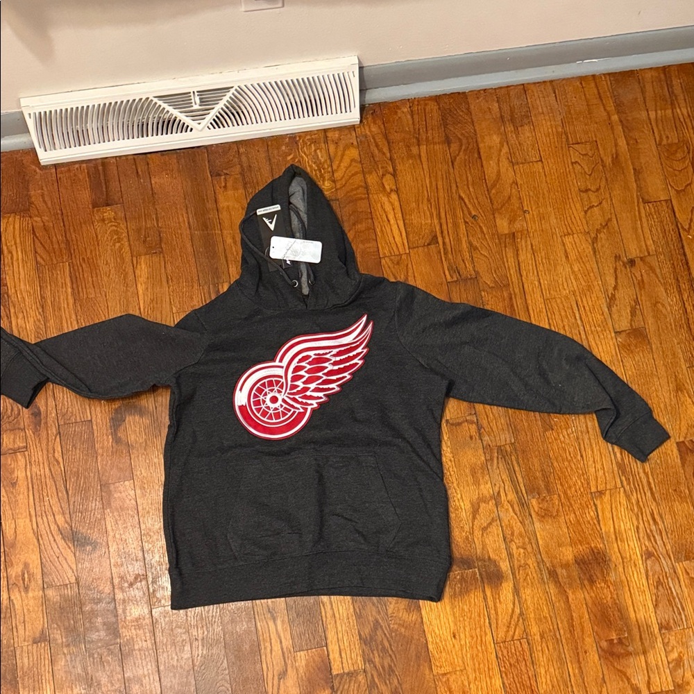 Antigua Charcoal Hoodie with Red Winged Logo
